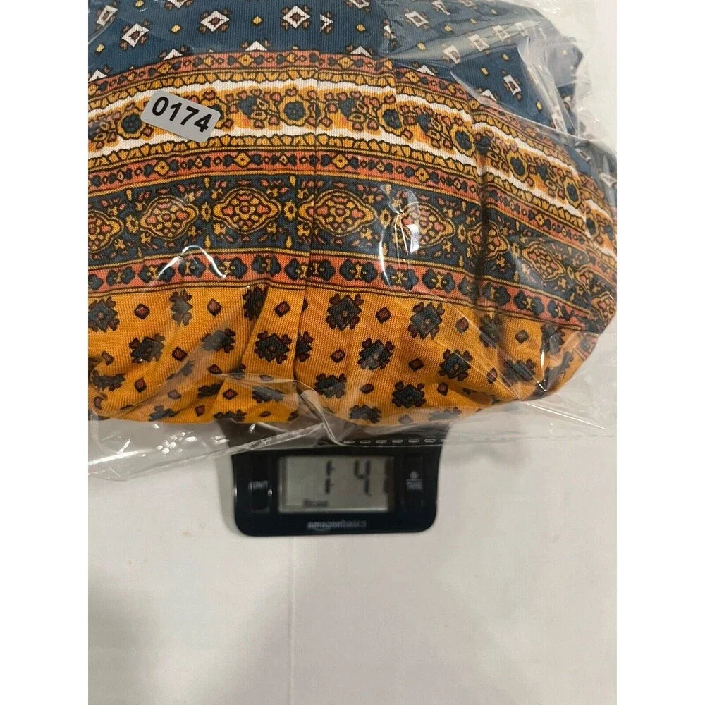 Maeve Anthropologie Teal Gold Border Print Knit Dress Sz M Hippie Boho Western - Picture 11 of 12